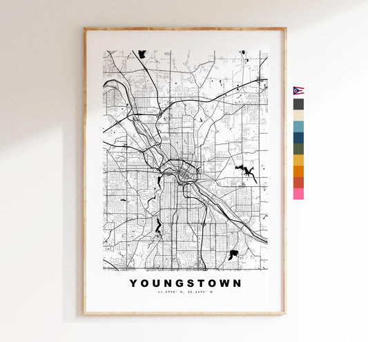 Youngstown Map Print - City Map Poster - Map Art - USA City Maps - Youngstown Print - Youngstown Poster - Minimalist City Map - Ohio