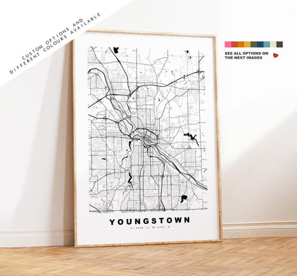 Youngstown Map Print - City Map Poster - Map Art - USA City Maps - Youngstown Print - Youngstown Poster - Minimalist City Map - Ohio