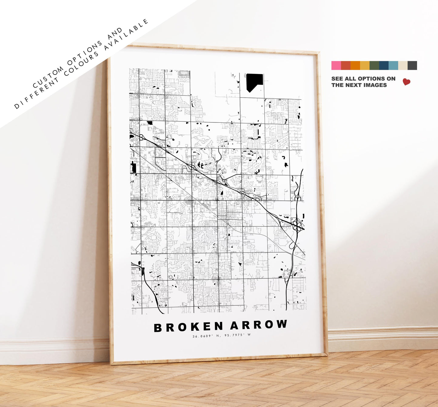 Broken Arrow Map Print - City Map Poster - Map Art - USA City Maps - Broken Arrow Print - Poster - Minimalist City Map - Oklahoma