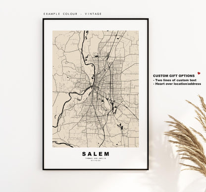 Salem Map Print - City Map Poster - Map Art - USA City Maps - Salem Print - Salem Poster - Minimalist City Map - Oregon