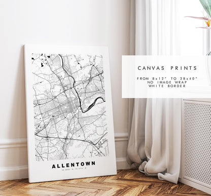 Allentown Map Print - City Map Poster - Map Art - USA City Maps - Allentown Print - Allentown Poster - Minimalist City Map - Pennsylvania