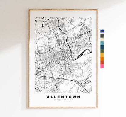 Allentown Map Print - City Map Poster - Map Art - USA City Maps - Allentown Print - Allentown Poster - Minimalist City Map - Pennsylvania