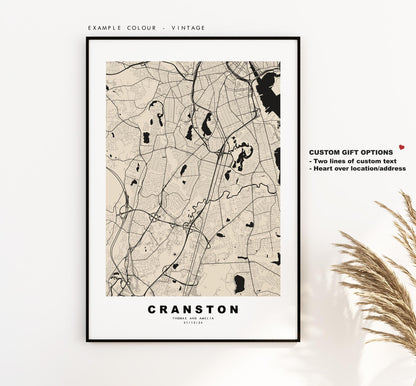 Cranston Map Print - City Map Poster - Map Art - USA City Maps - Cranston Print - Cranston Poster - Minimalist City Map - Rhode Island