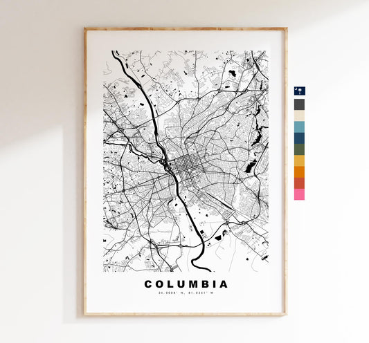 Columbia Map Print (South Carolina) - City Map Poster - Map Art - USA City Maps - Columbia Print - Minimalist City Map - South Carolina