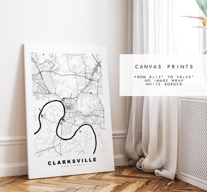 Clarksville Map Print - City Map Poster - Map Art - USA City Maps - Clarksville Print - Clarksville Poster - Minimalist City Map - Tennessee