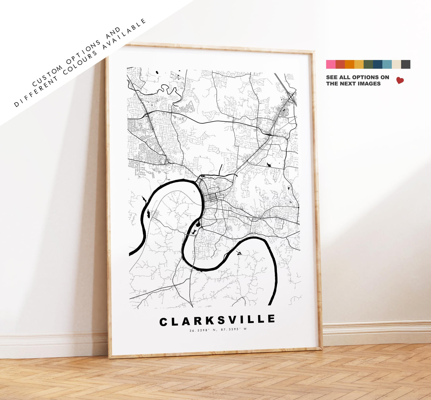 Clarksville Map Print - City Map Poster - Map Art - USA City Maps - Clarksville Print - Clarksville Poster - Minimalist City Map - Tennessee