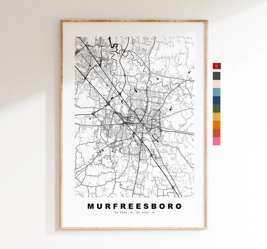 Murfreesboro Map Print - City Map Poster - Map Art - USA City Maps - Murfreesboro Print - Poster - Minimalist City Map - Tennessee