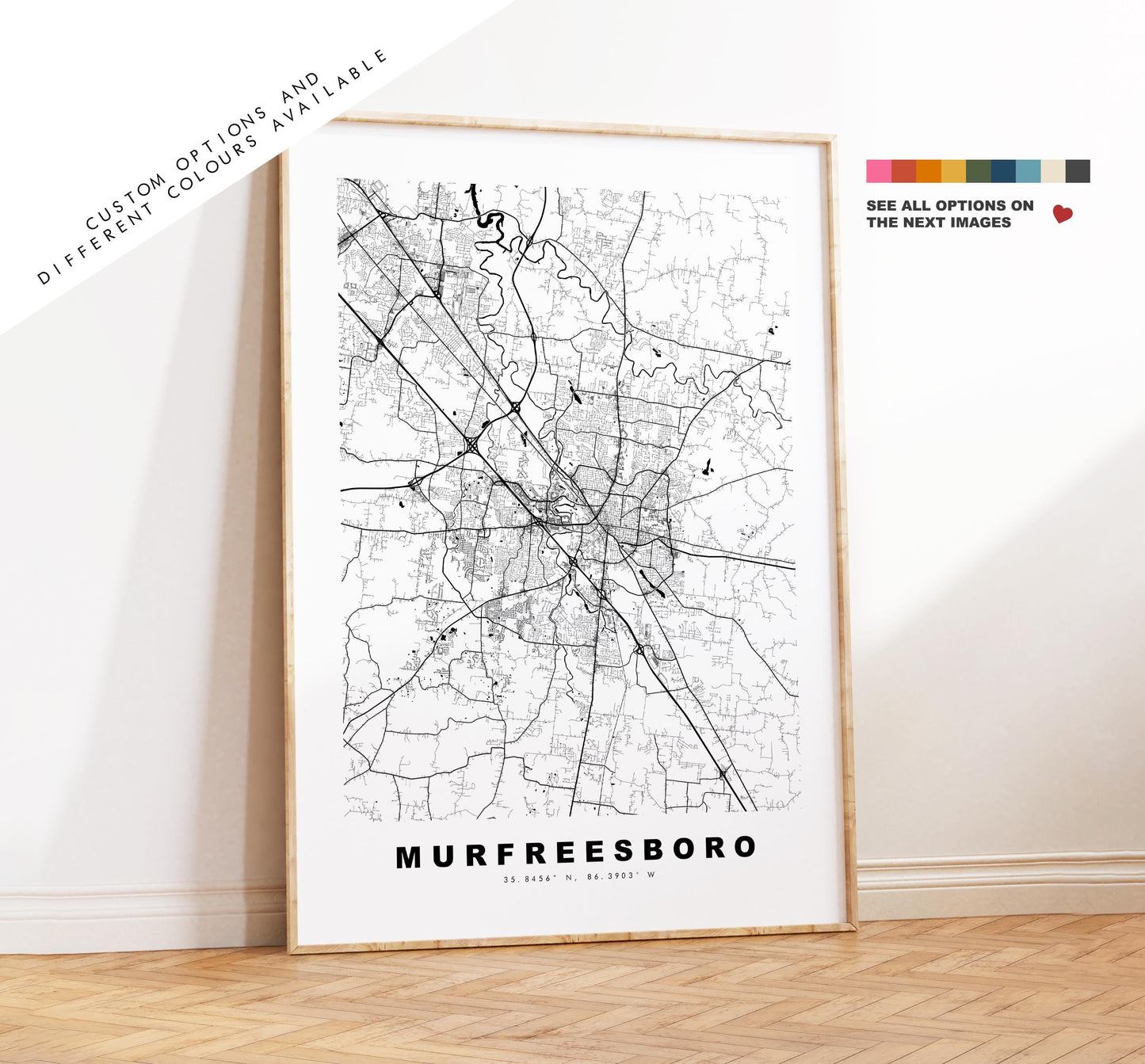 Murfreesboro Map Print - City Map Poster - Map Art - USA City Maps - Murfreesboro Print - Poster - Minimalist City Map - Tennessee