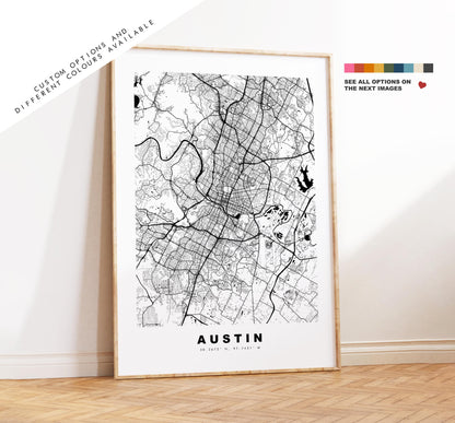 Austin Map Print - City Map Poster - Map Art - USA City Maps - Austin Print - Austin Poster - Minimalist City Map - Texas