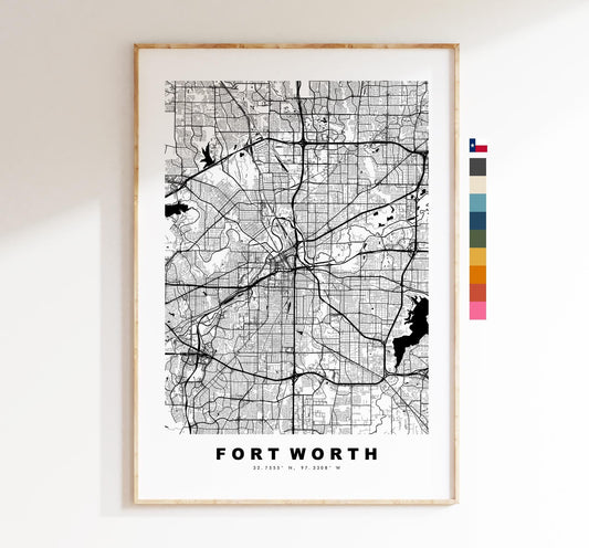 Fort Worth Map Print - City Map Poster - Map Art - USA City Maps - Fort Worth Print - Fort Worth Poster - Minimalist City Map - Texas