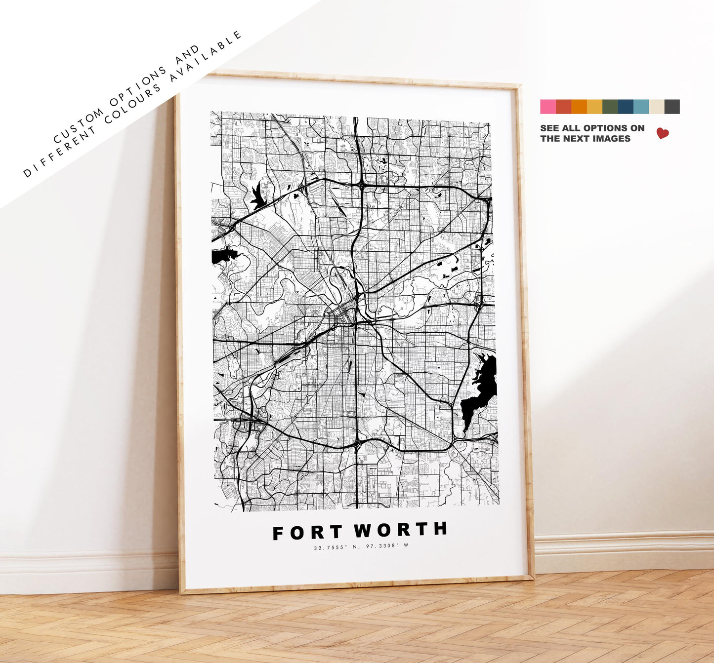 Fort Worth Map Print - City Map Poster - Map Art - USA City Maps - Fort Worth Print - Fort Worth Poster - Minimalist City Map - Texas