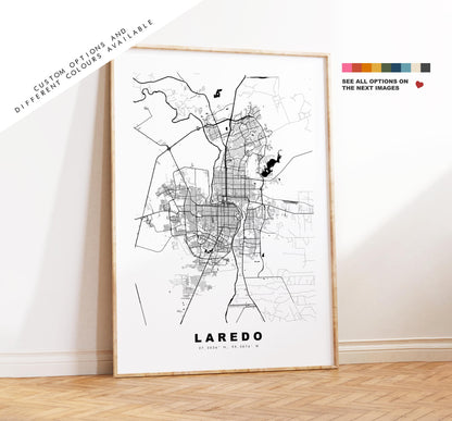 Laredo Map Print - City Map Poster - Map Art - USA City Maps - Laredo Print - Laredo Poster - Minimalist City Map - Texas