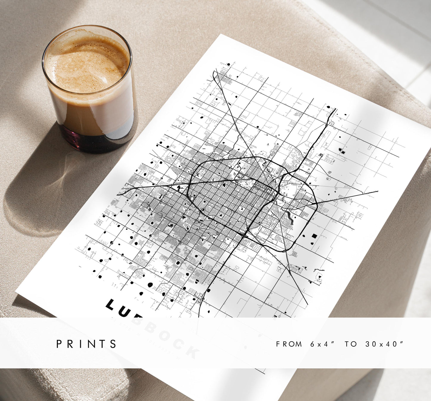 Lubbock Map Print - City Map Poster - Map Art - USA City Maps - Lubbock Print - Lubbock Poster - Minimalist City Map - Texas