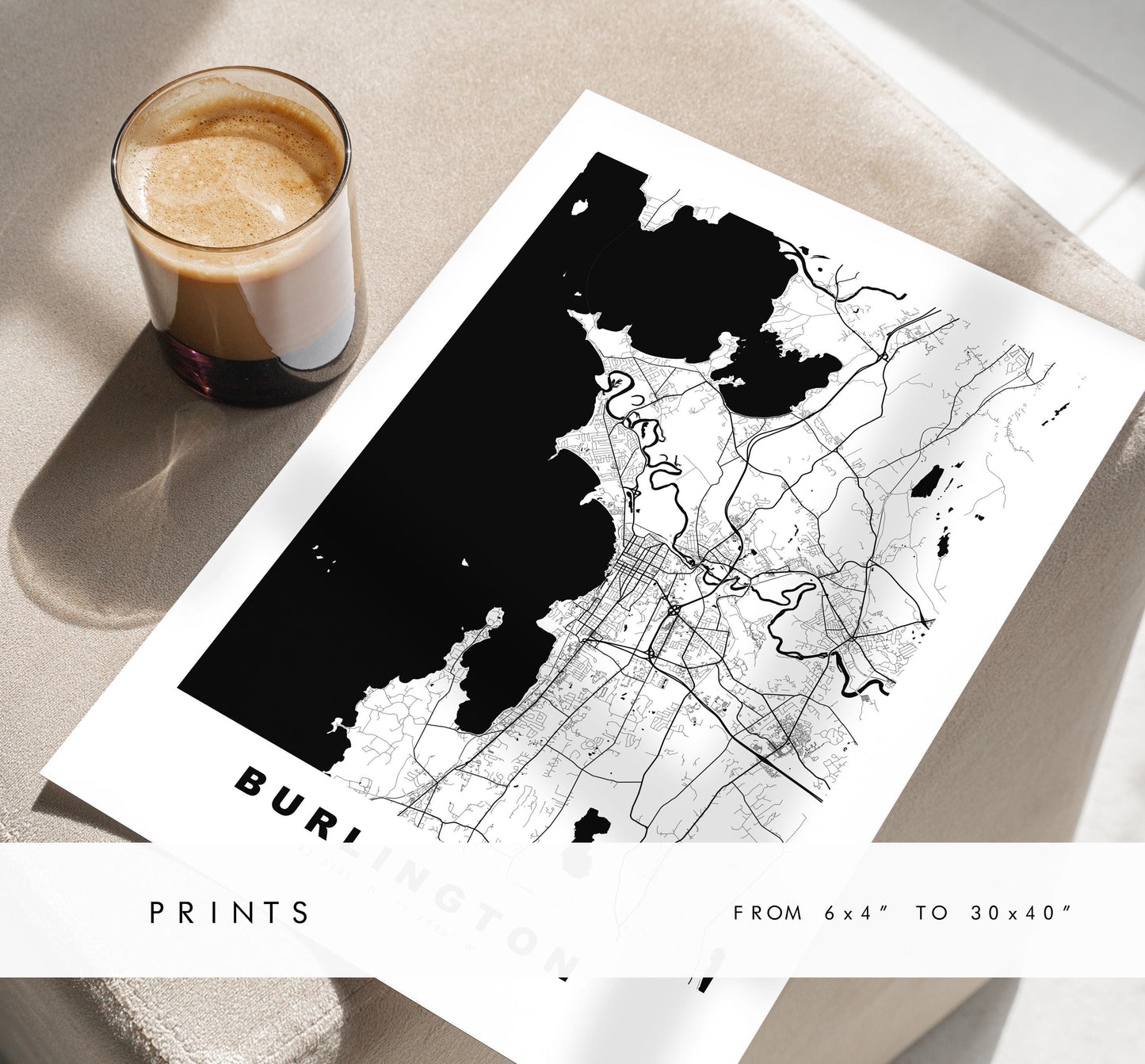 Burlington Map Print - City Map Poster - Map Art - USA City Maps - Burlington Print - Burlington Poster - Minimalist City Map - Vermont