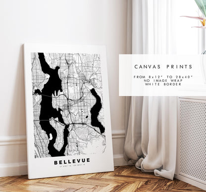 Bellevue Map Print - City Map Poster - Map Art - USA City Maps - Bellevue Print - Bellevue Poster - Minimalist City Map - Washington