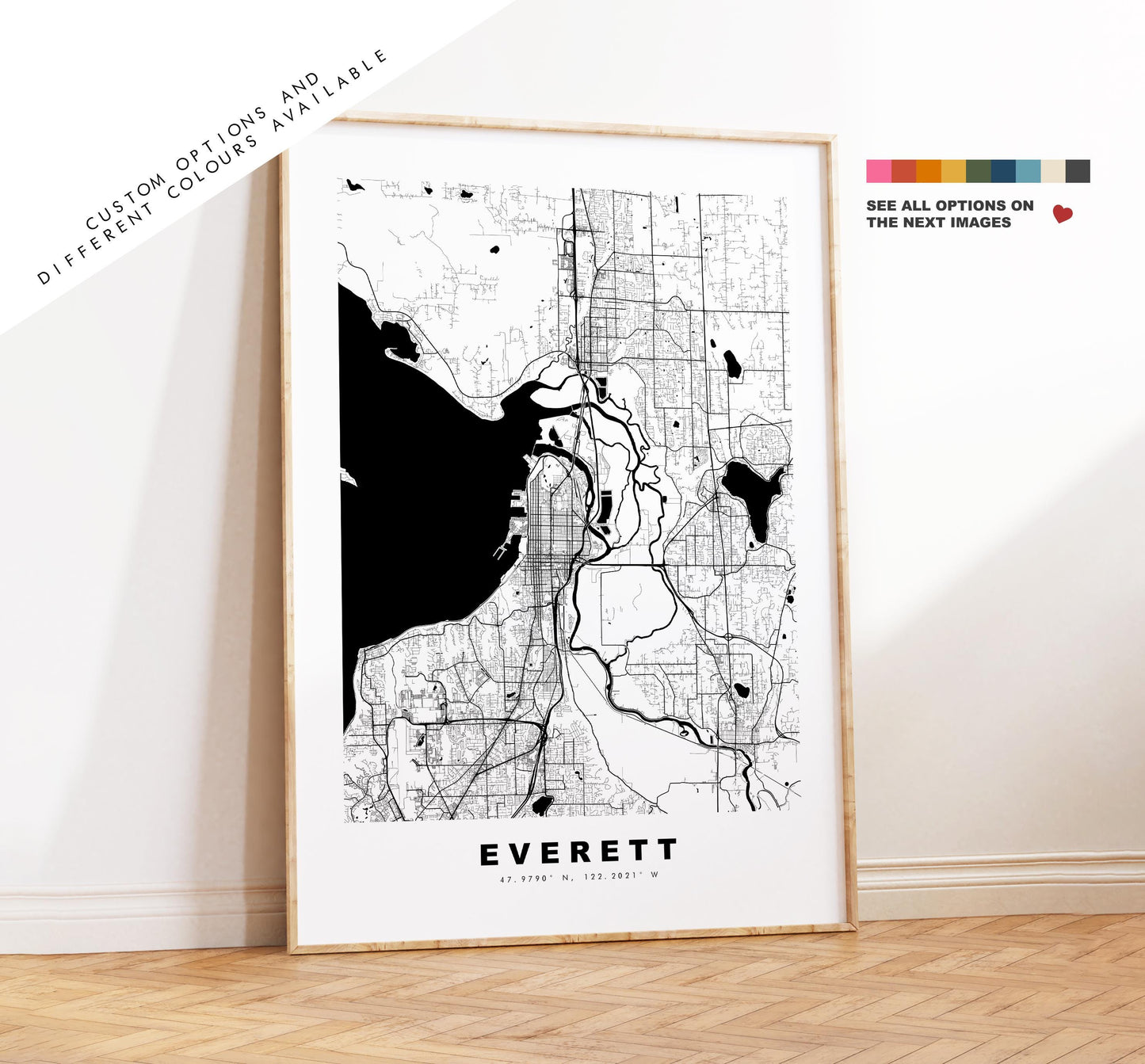 Everett Map Print - City Map Poster - Map Art - USA City Maps - Everett Print - Everett Poster - Minimalist City Map - Washington