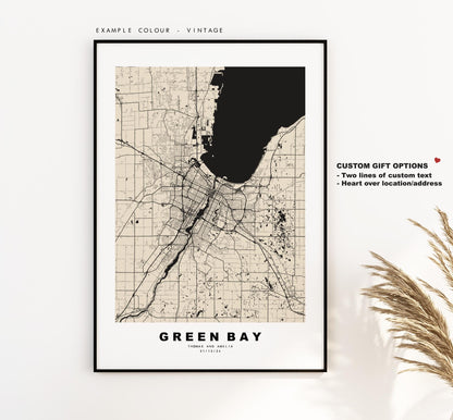 Green Bay Map Print - City Map Poster - Map Art - USA City Maps - Green Bay Print - Green Bay Poster - Minimalist City Map - Wisconsin