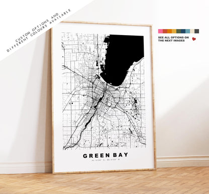 Green Bay Map Print - City Map Poster - Map Art - USA City Maps - Green Bay Print - Green Bay Poster - Minimalist City Map - Wisconsin