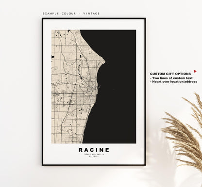 Racine Map Print - City Map Poster - Map Art - USA City Maps - Racine Print - Racine Poster - Minimalist City Map - Wisconsin