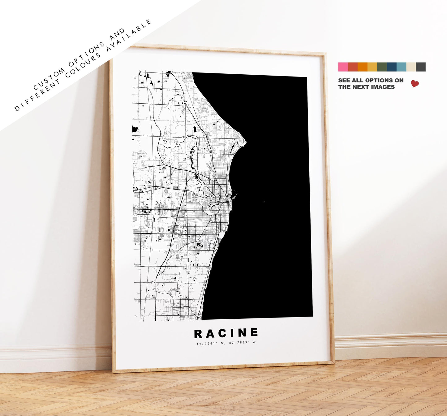 Racine Map Print - City Map Poster - Map Art - USA City Maps - Racine Print - Racine Poster - Minimalist City Map - Wisconsin