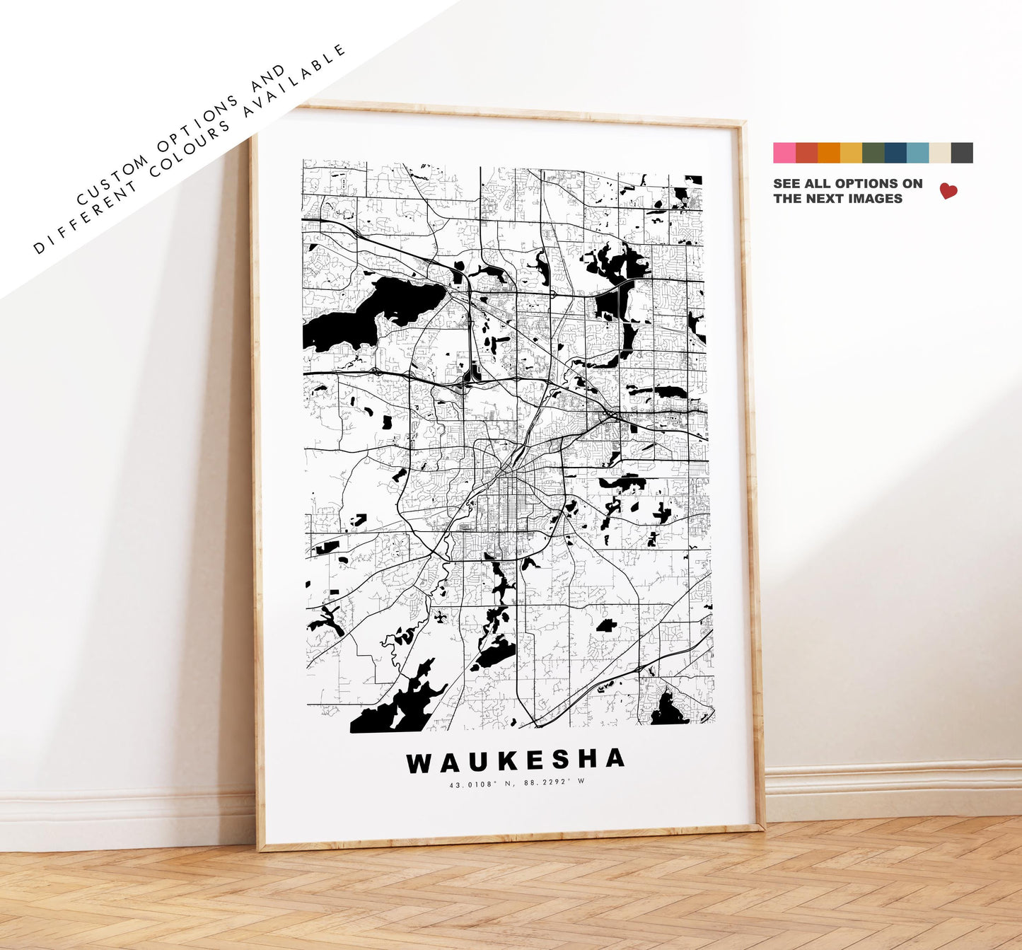 Waukesha Map Print - City Map Poster - Map Art - USA City Maps - Waukesha Print - Waukesha Poster - Minimalist City Map - Wisconsin