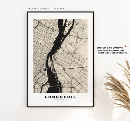 Longueuil Map Print - City Map Poster - Map Art - Map Wall Art - Canada City Maps - Longueuil Print - Longueuil Poster - Minimalist City Map