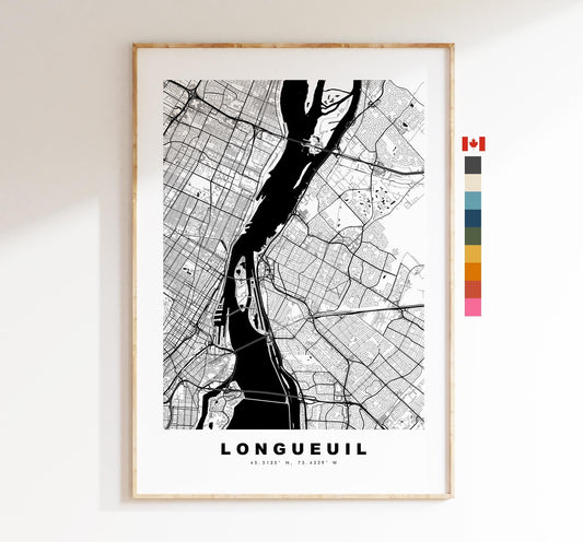 Longueuil Map Print - City Map Poster - Map Art - Map Wall Art - Canada City Maps - Longueuil Print - Longueuil Poster - Minimalist City Map