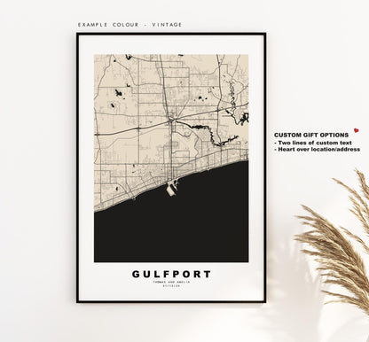 Gulfport Map Print - City Map Poster - Map Art - USA City Maps - Gulfport Print - Gulfport Poster - Minimalist City Map - Mississippi