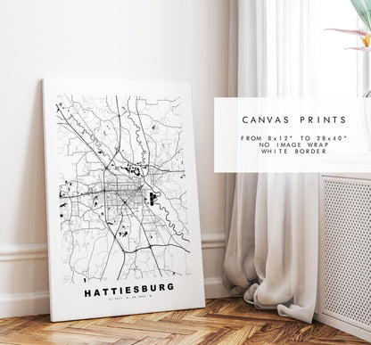 Hattiesburg Map Print - City Map Poster - Map Art - USA City Maps - Hattiesburg Print -  Poster - Minimalist City Map - Mississippi