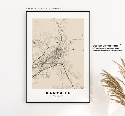 Santa Fe Map Print - City Map Poster - Map Art - USA City Maps - Santa Fe Print - Santa Fe Poster - Minimalist City Map - New Mexico