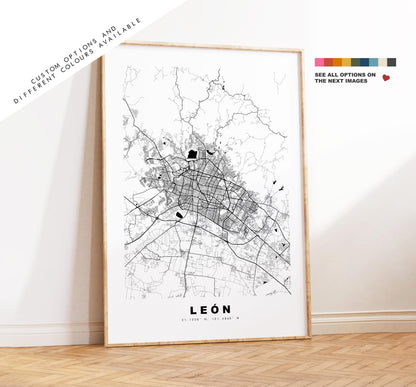 Leon Map Print - City Map Poster - Map Art - Map Wall Art - Mexico City Maps - León Print - León Poster - Minimalist City Map