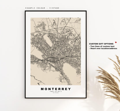 Monterrey Map Print - City Map Poster - Map Art - Map Wall Art - Mexico City Maps - Monterrey Print - Monterrey Poster - Minimalist City Map