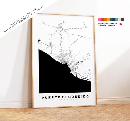 Puerto Escondido Map Print - City Map Poster - Map - Map Wall Art - Mexico City Maps - Puerto Escondido Print - Poster - Minimalist City Map