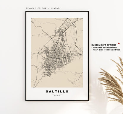 Saltillo Map Print - City Map Poster - Map Art - Map Wall Art - Mexico City Maps - Saltillo Print - Saltillo Poster - Minimalist City Map