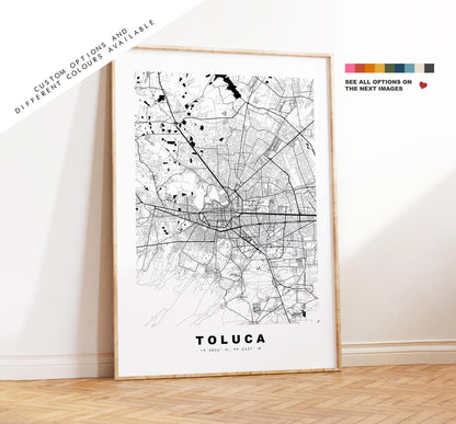 Toluca Map Print - City Map Poster - Map Art - Map Wall Art - Mexico City Maps - Toluca Print - Toluca Poster - Minimalist City Map